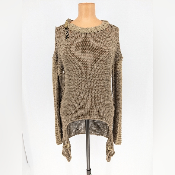 Elisa Cavaletti Sweaters - Elisa Cavaletti Knit Asymmetrical Top Gold Womens Medium Avant Garde Chic